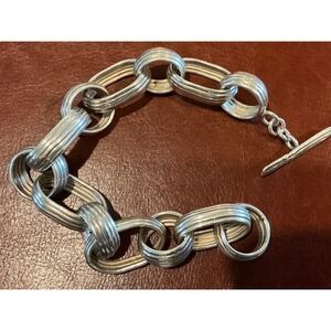 Chunky Chain Link Toggle Bracelet Silver Tone‎ Statement Jewelry